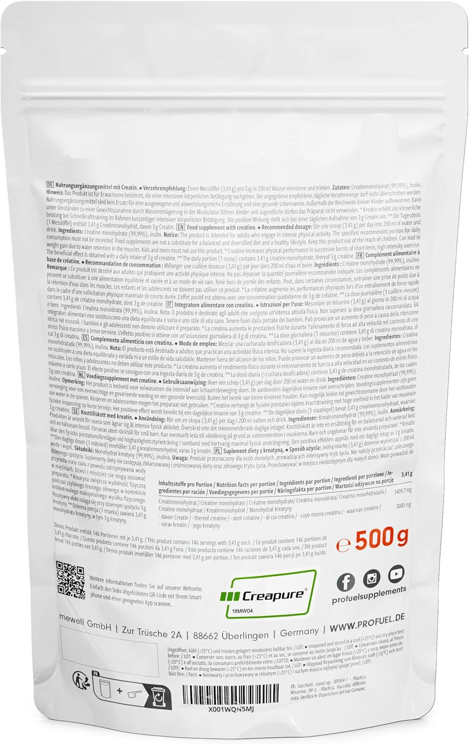 Creapure® kreatiin - puhtaim kreatiin lihaste, aju ja kaalulanguse heaks 500g - Image 2